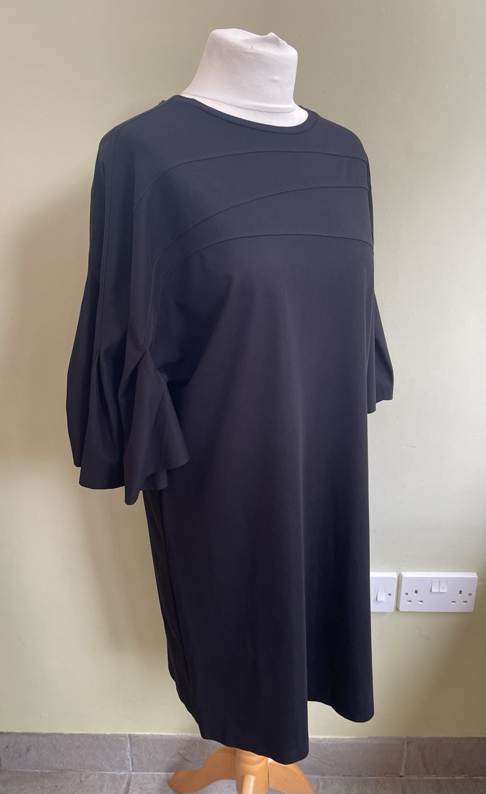 COS Black T-Shirt Dress Size Small Oversized Volume Sleeves Piped Detail