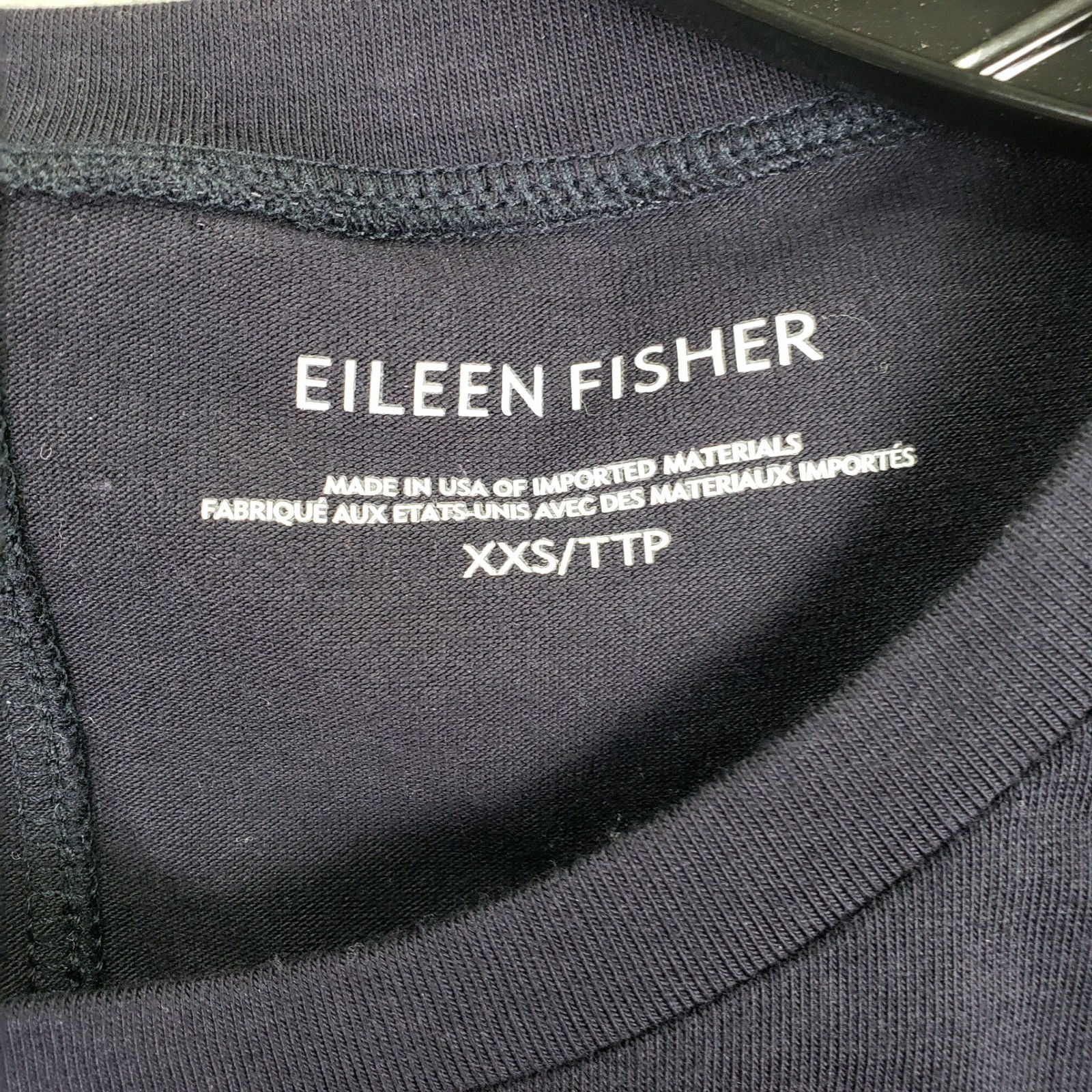 Eileen Fisher Organic Cotton Jersey Shift Dress Womens XXS Navy Minimalist