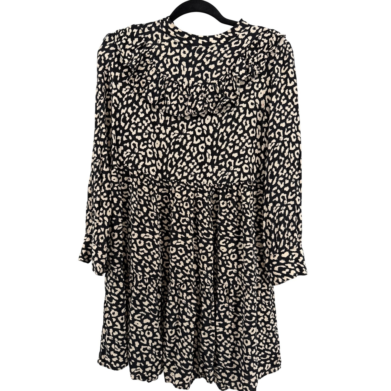 Zara Woman Denim Collection Ruffle Tiered Mini Dress Size Small Tan Black