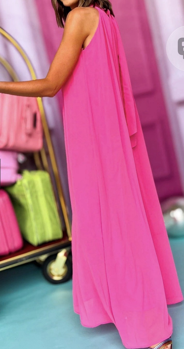 Elegant Fuchsia MSK Women Halter Neck Tie Back Sleeveless Jumpsuit Dress NEW
