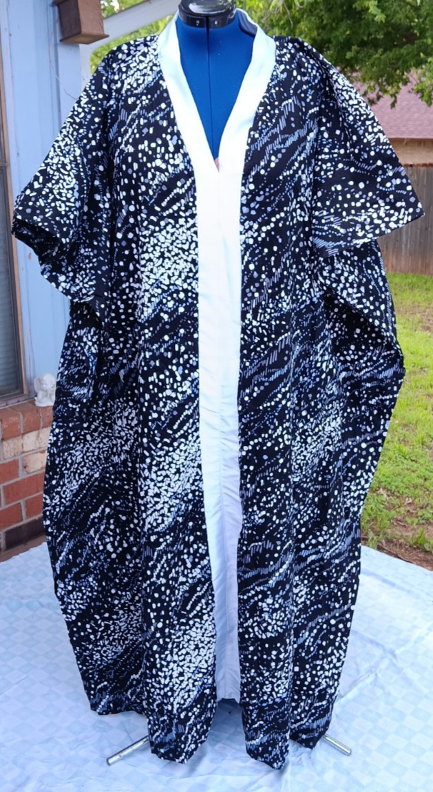 Caftan Maxi Cotton blend Black dot Splash Pattern African Bubu dress Kaftan 2XL