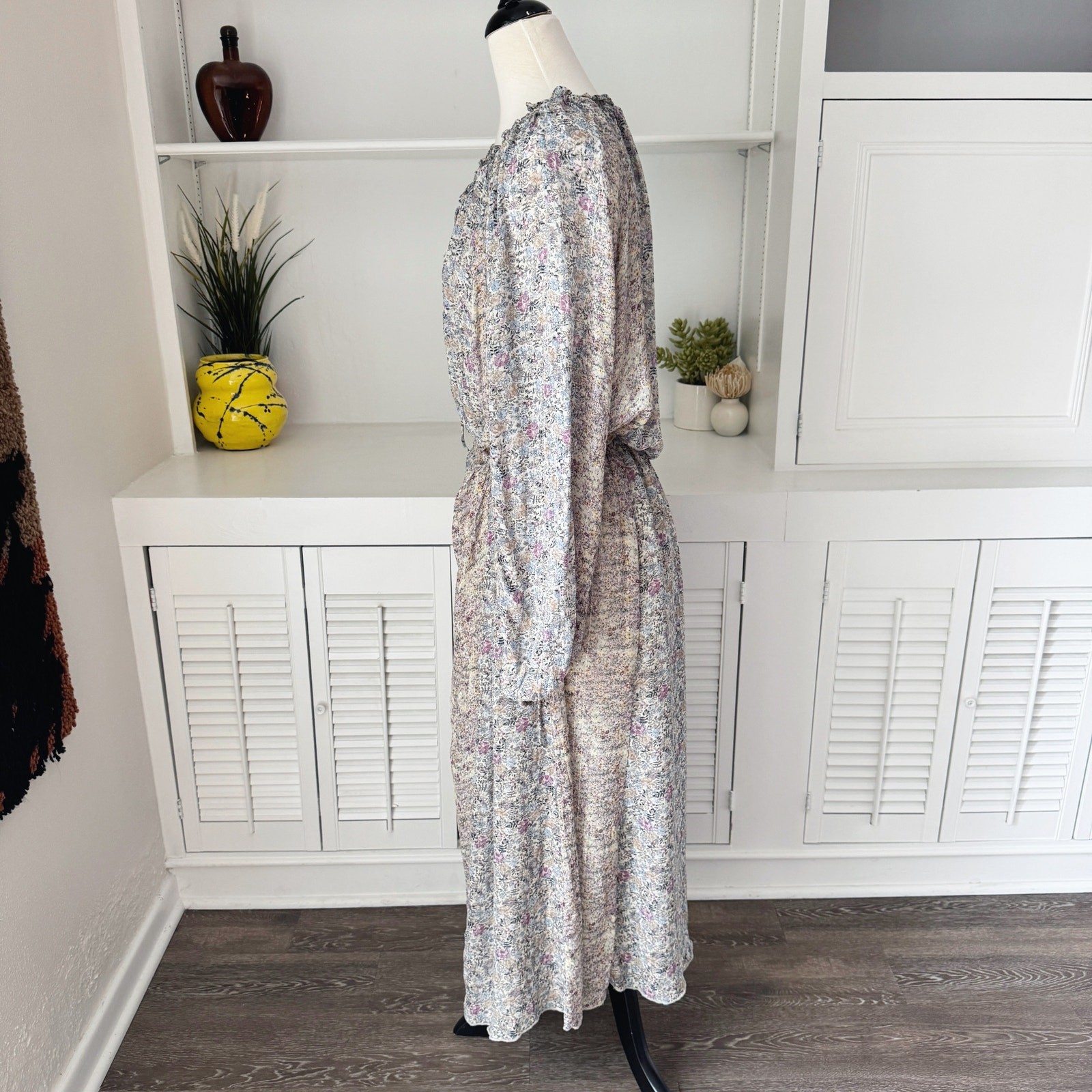 Zara ZW Collection Metallic Thread Floral Patchwork Maxi Dress Size S
