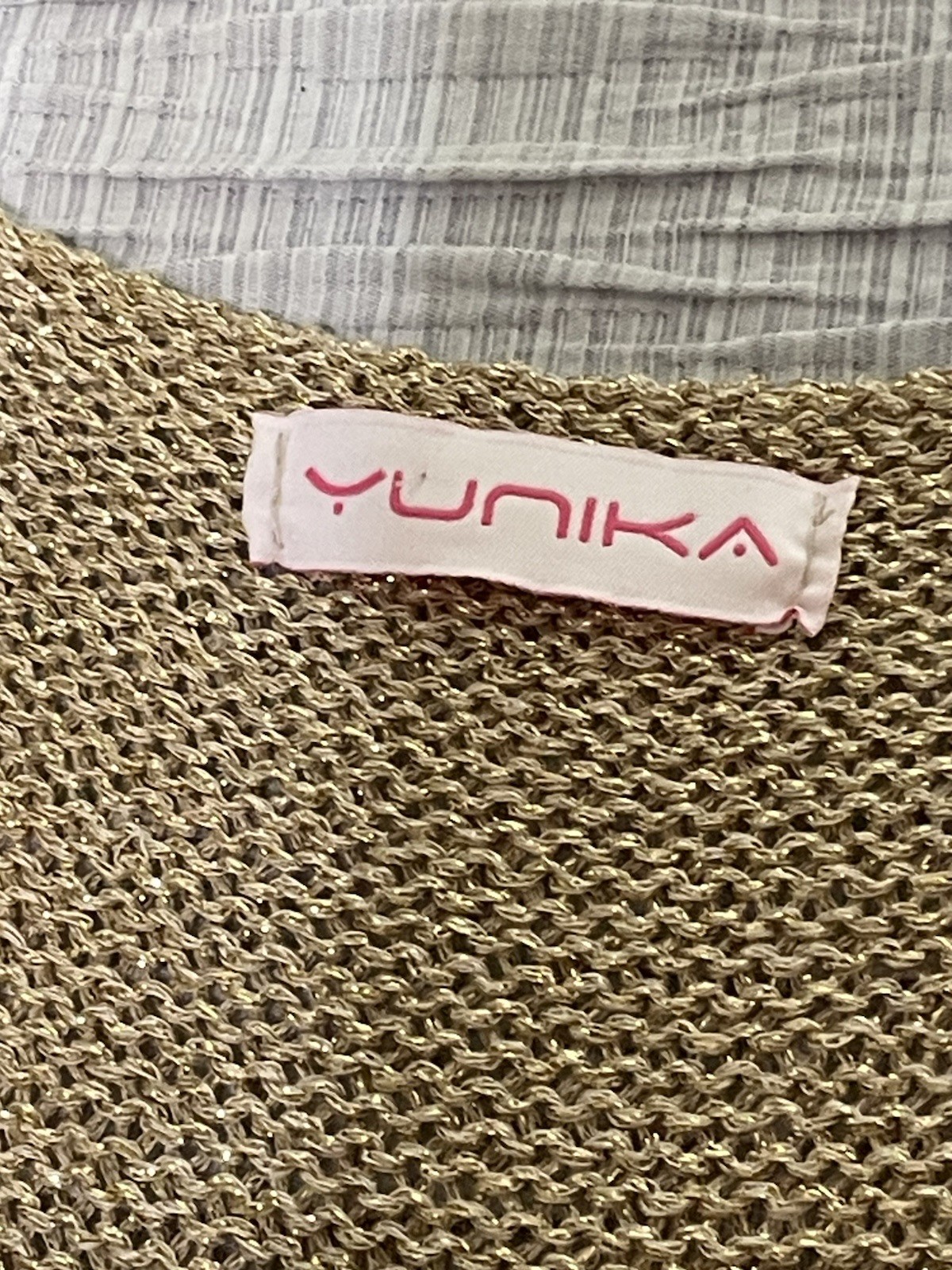 Yunika Gold Metallic Knit Tank Dress Sparkle Sheer Beach Cover Up Sz M/L Italy