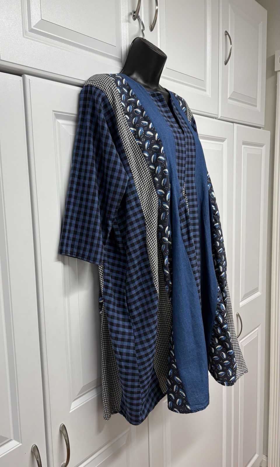 CARON CALLAHAN M Lightweight Cotton Mixed Indigos Combo Aria Dress Side Pockets