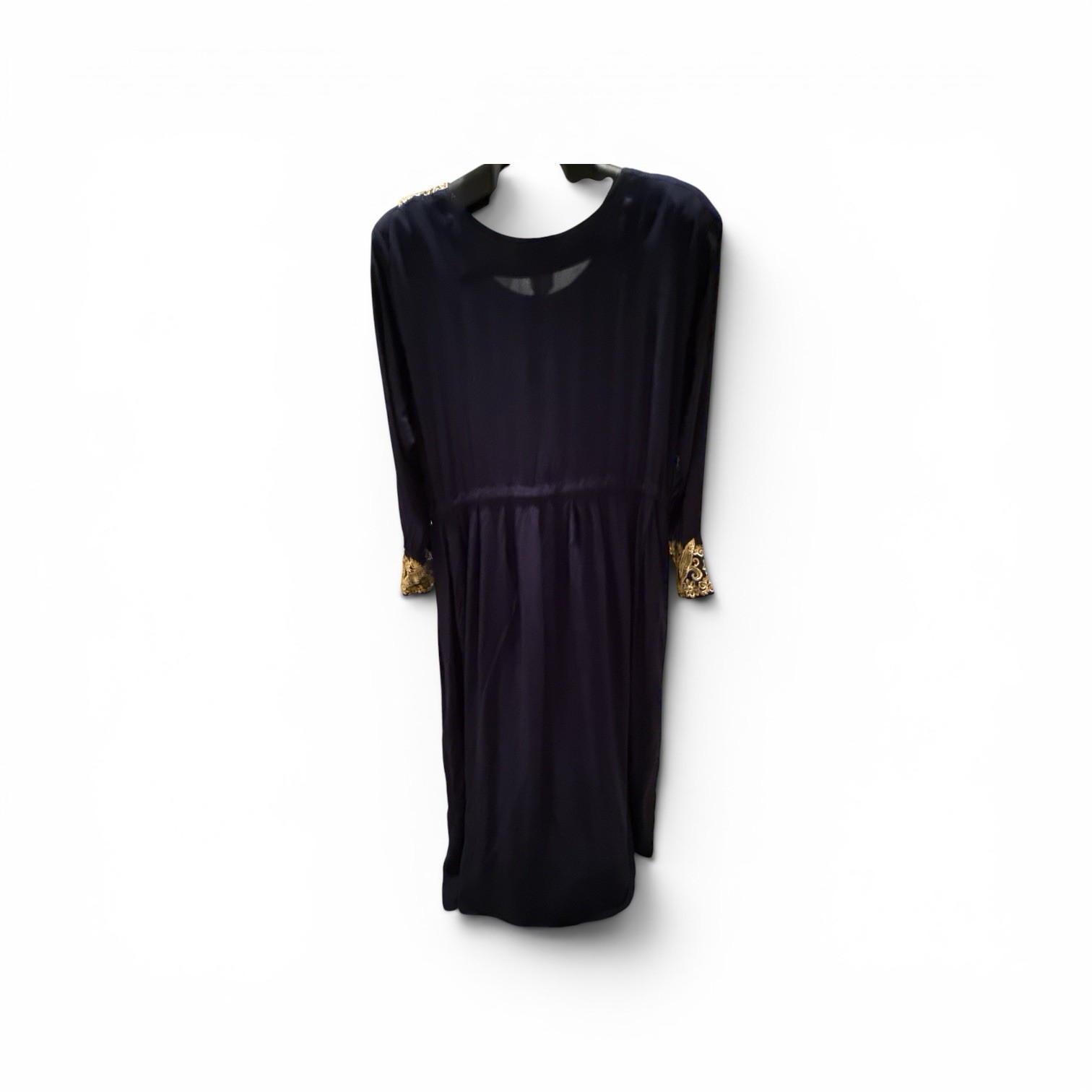 Soni Navy/Gold Embroidered Maxi Kaftan Dress Long Sleeve Scoop Neck XL C1-0042D