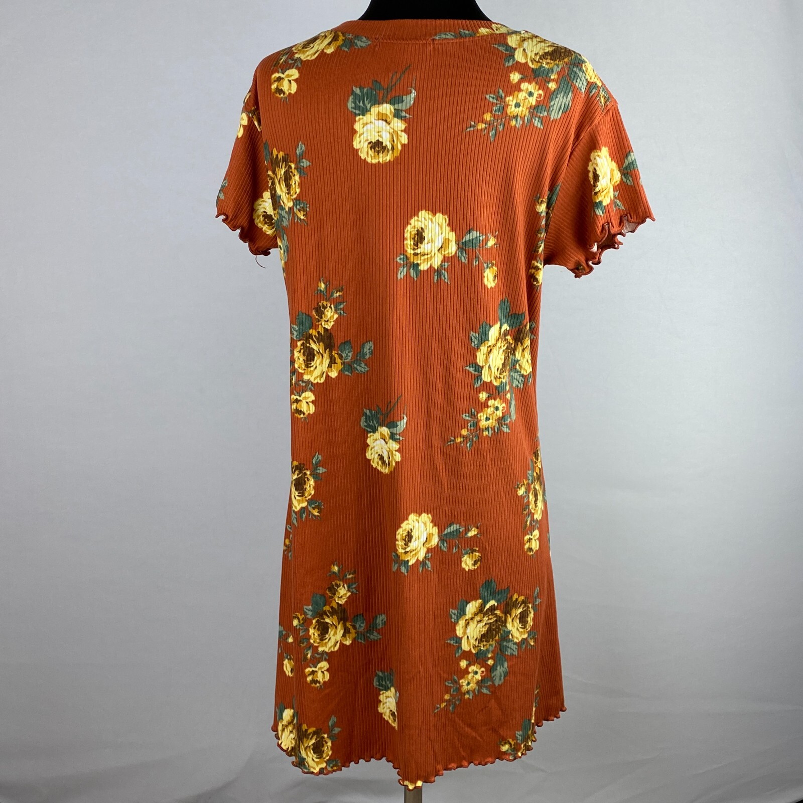 Good Luck Gem Dress Womens A-Line Ribbed Floral Print Rusty Orange Ribbed No Sz