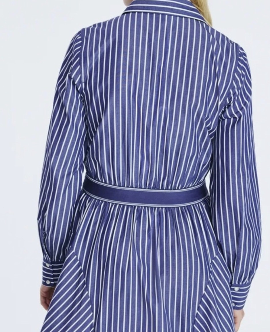 Free Assembly Women’s blue Striped long sleeve with collar shirt dress size M