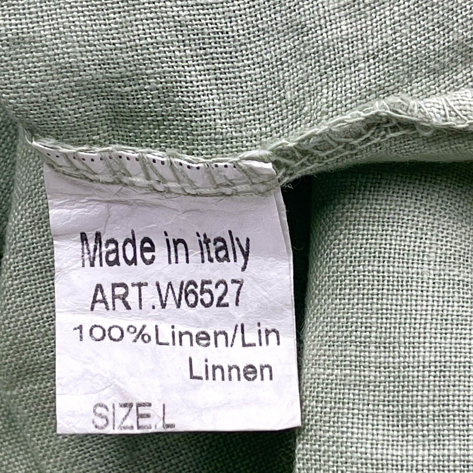 LUNGO L’ARNO 100% Italian Linen Tiered Dress Sage Green 3/4 Sleeve Size Large