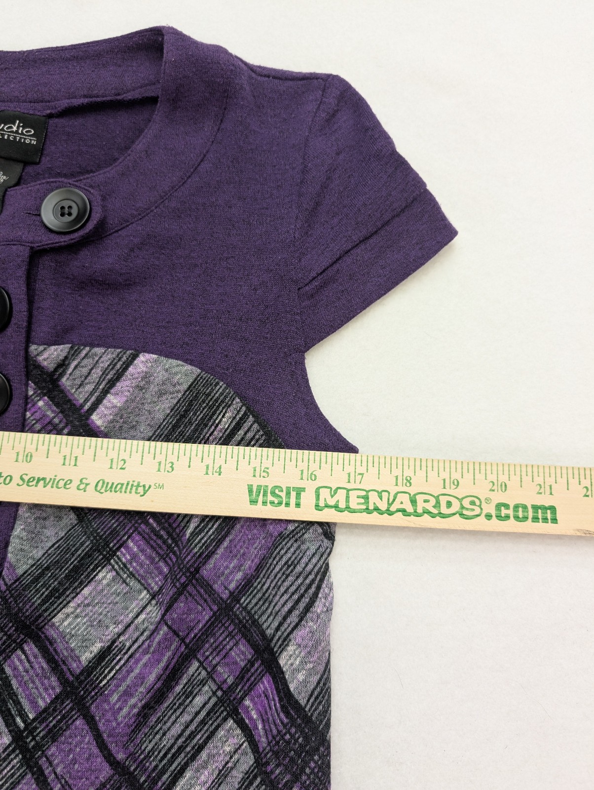 K Studio Collection Women’s Sweater Dress Size 6 Purple Plaid Stretch Knit