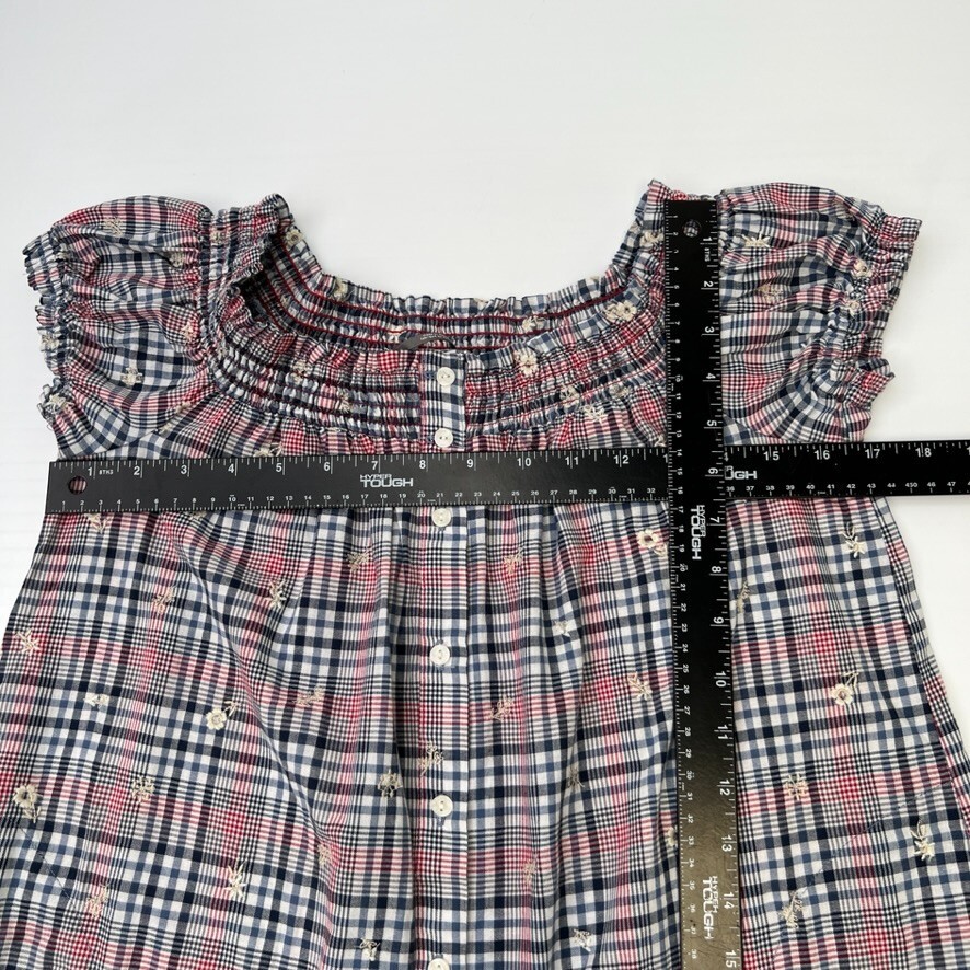 Anthropologie Dress Women Extra Small Plaid Floral Pocket Ruffle Prairie Boho No