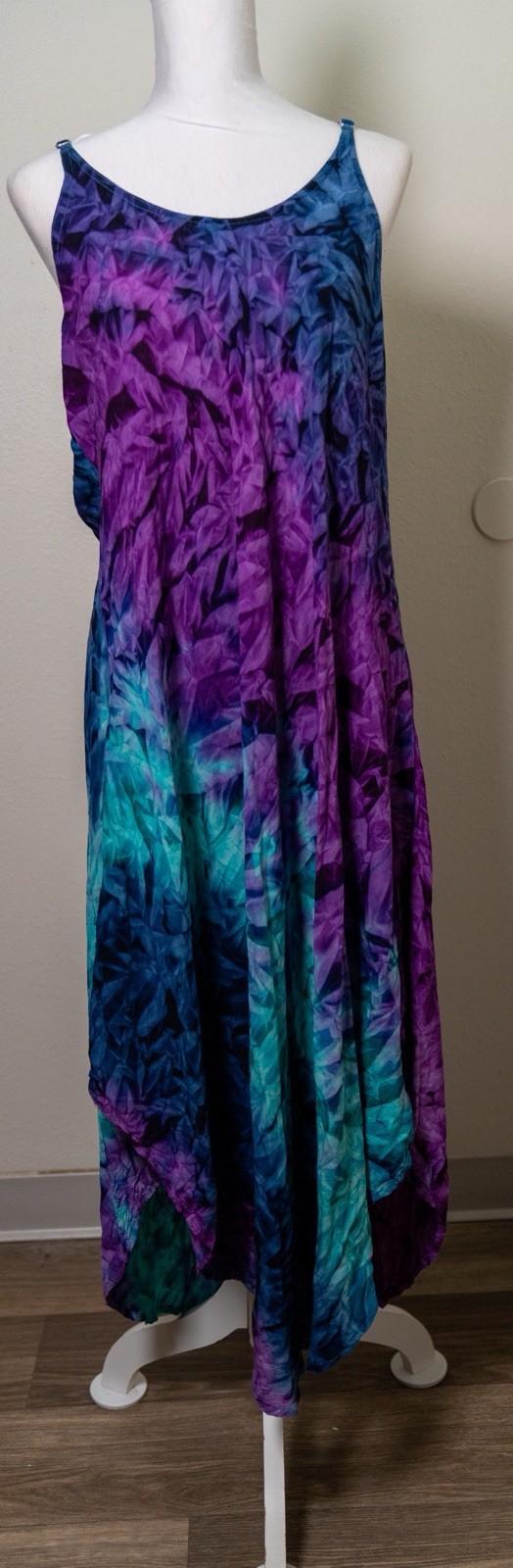 India Boutique Womens One Size Purple Blue Green Tie Dye Cotton Maxi Sundress