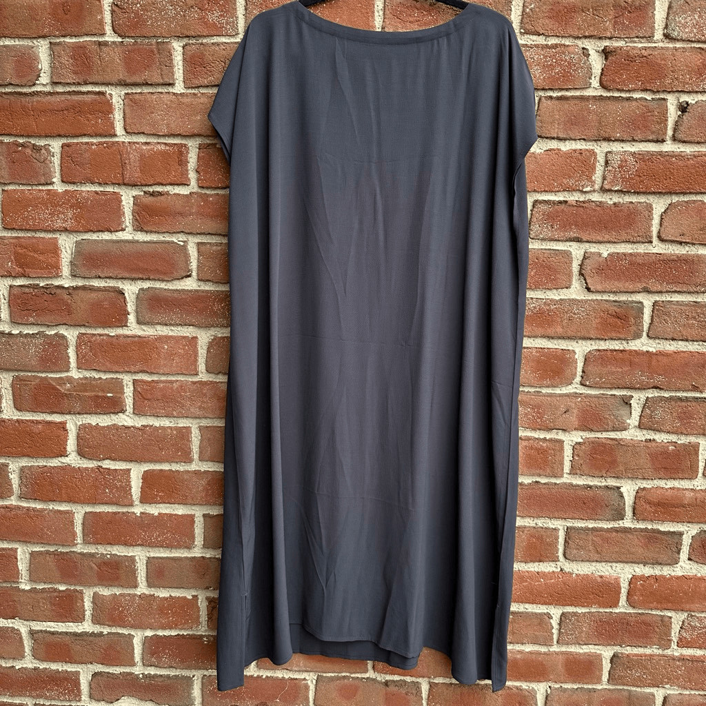 Eileen Fisher $248 Charcoal Gray Bateau Neck Midi Tunic Dress Tencel Lyocell 2X