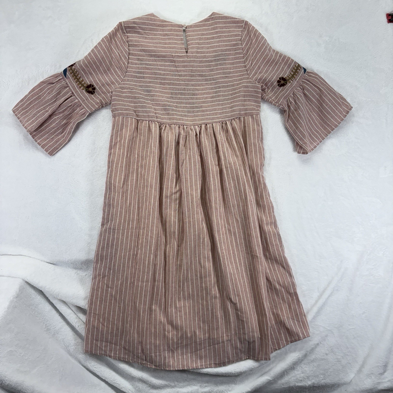 Orange Creek Pink Boho Striped Swedish Dress Bell Sleeve Knee Length S Cotton