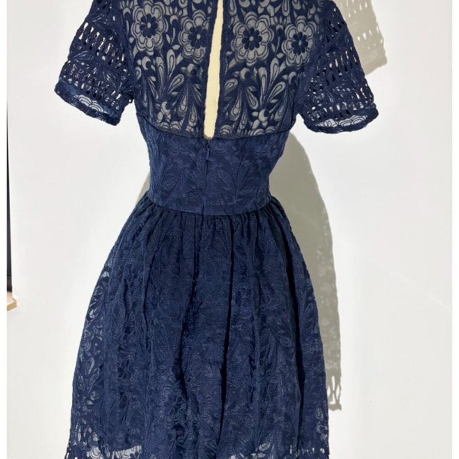 Chi Chi London Navy Lace Fit and Flare Royalcore Vintage Style Dress (UK 14)
