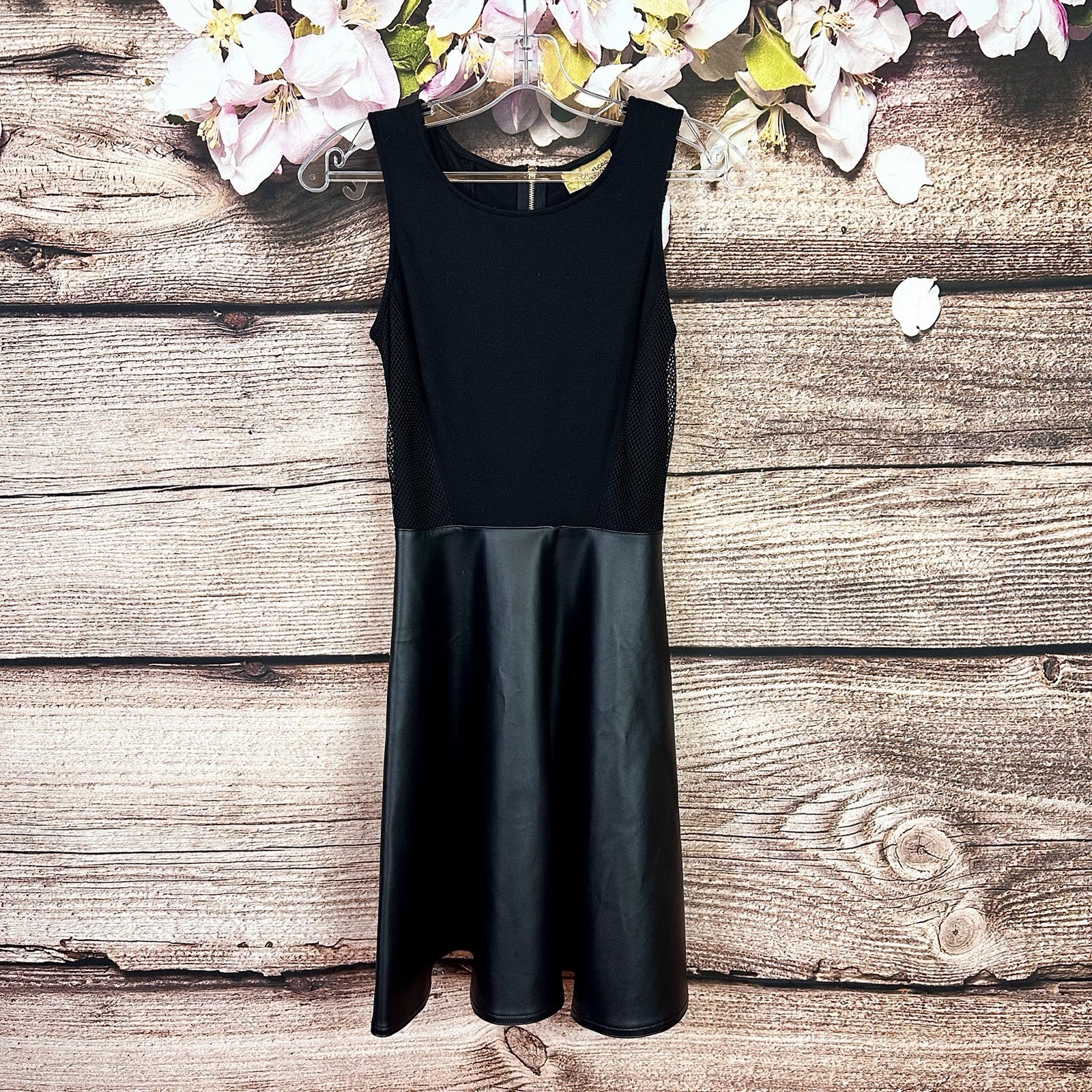 Princess Vera Wang Women’s Black Faux Leather Skater Sleeveless Dress
