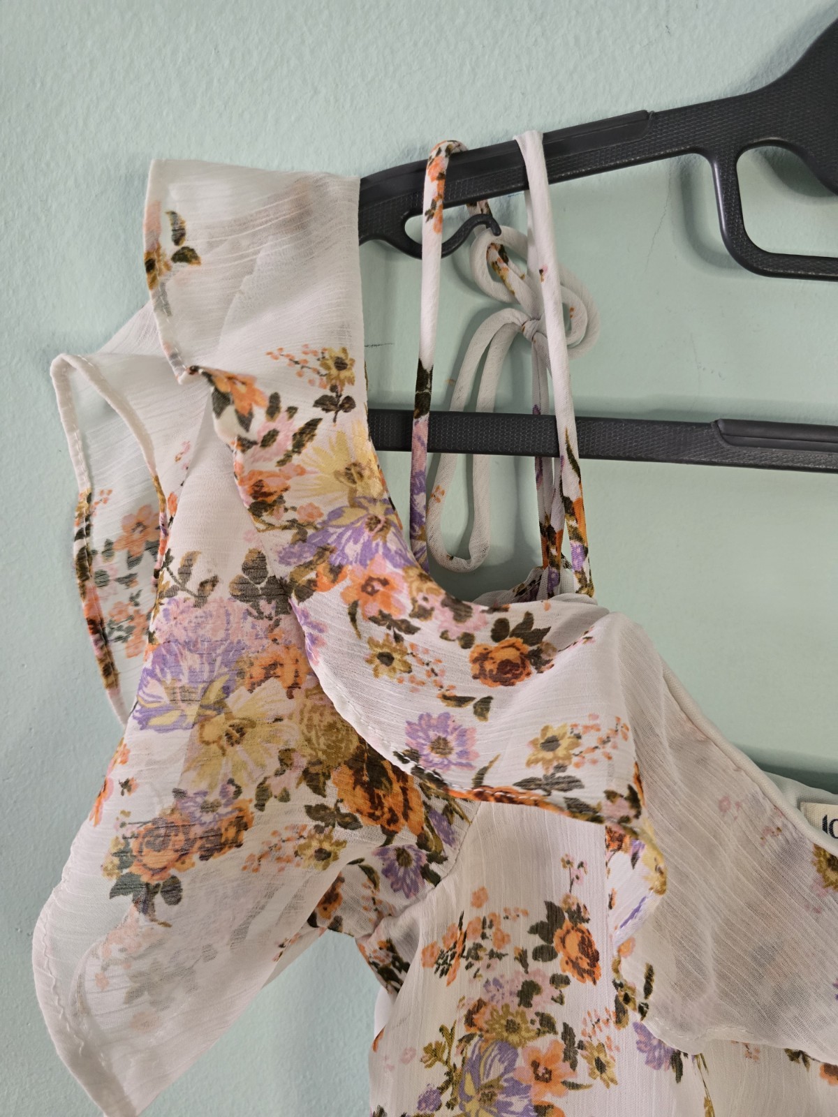 Jolt Cream Floral Ruffle Cold Shoulder Mini Dress,chic,boho,beachy,lined Size S