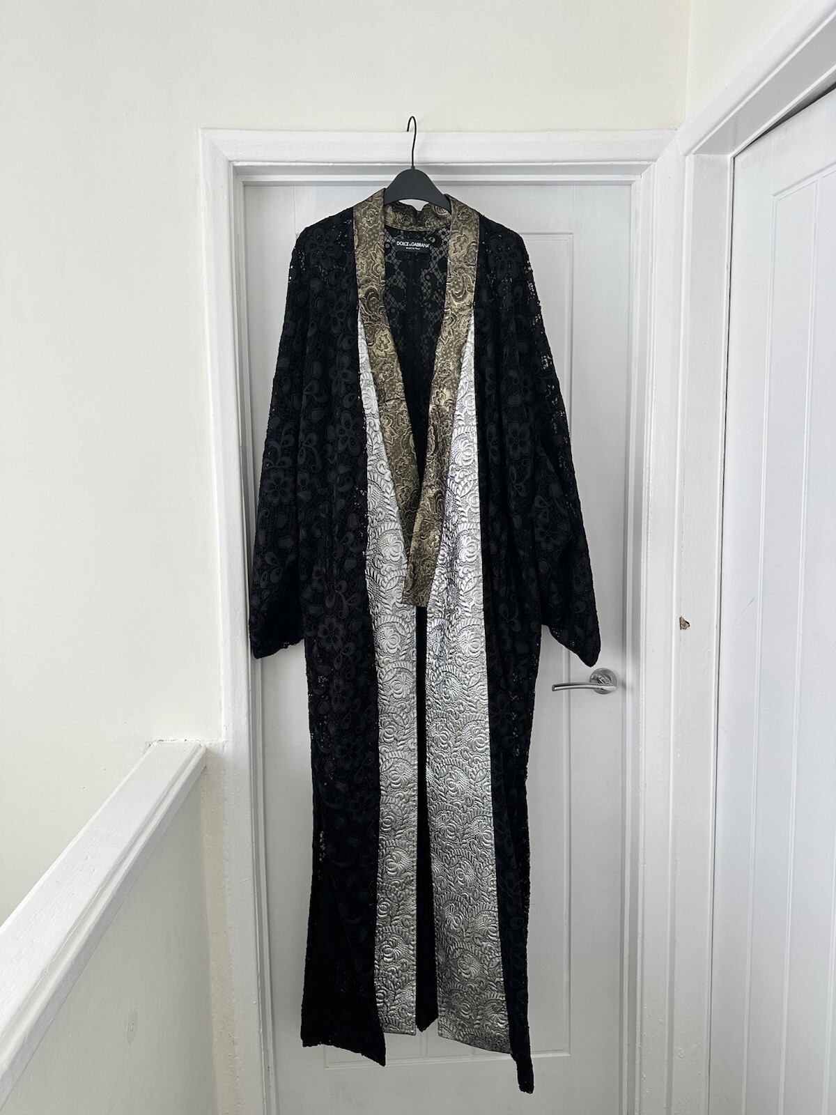 £4800 Dolce & Gabbana Black Lace Kimono Dress IT 38 Runway Isabella Rossellini