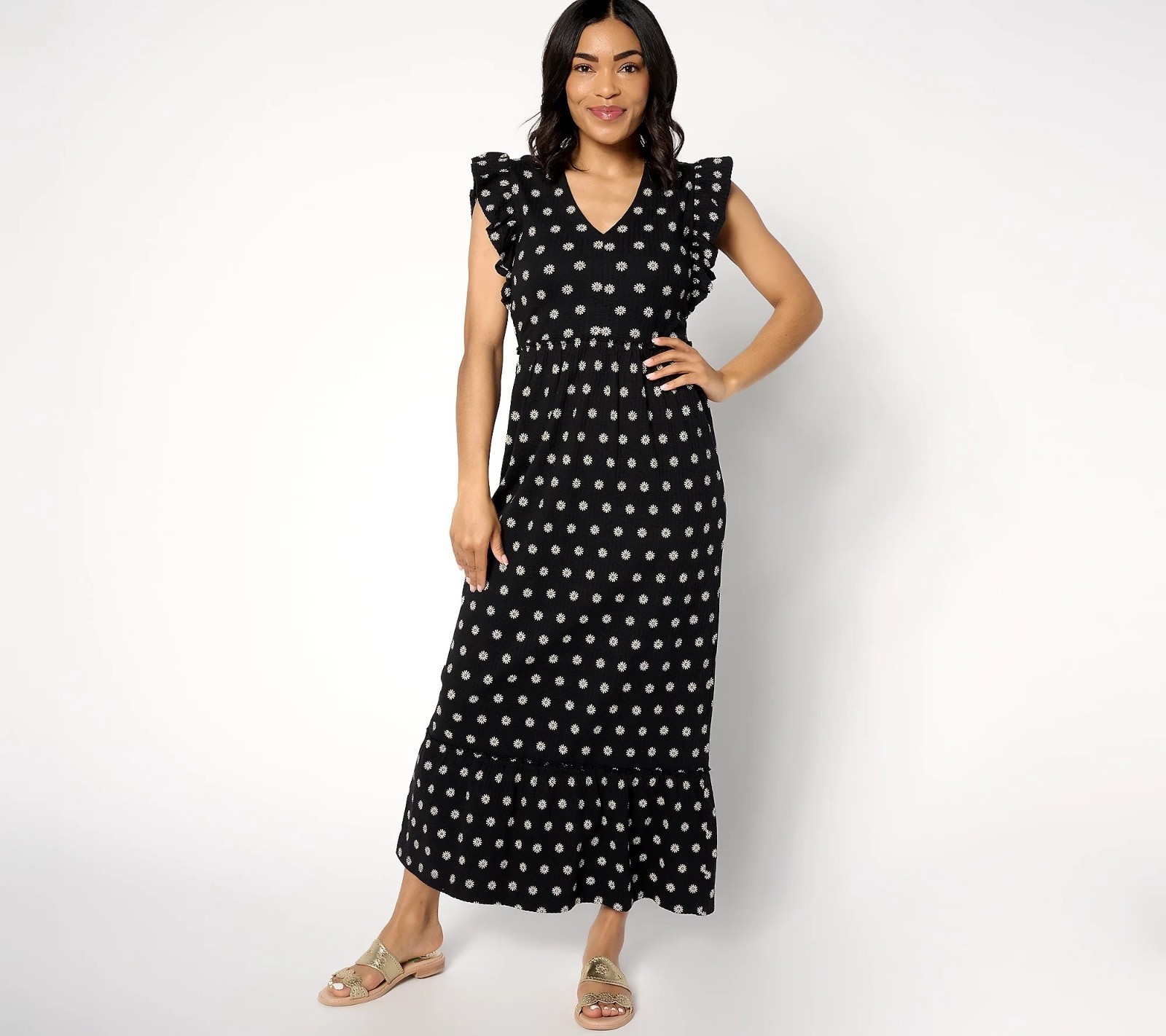 AnyBody Regular Daydreamer Knit Maxi Dress Washed Black Daisy Women Size Medium