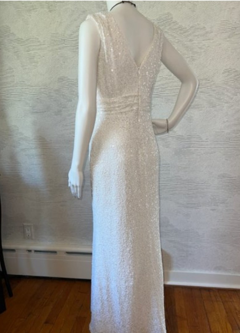 Badgley Mischa White Sequin Full Length Gown Sz 6