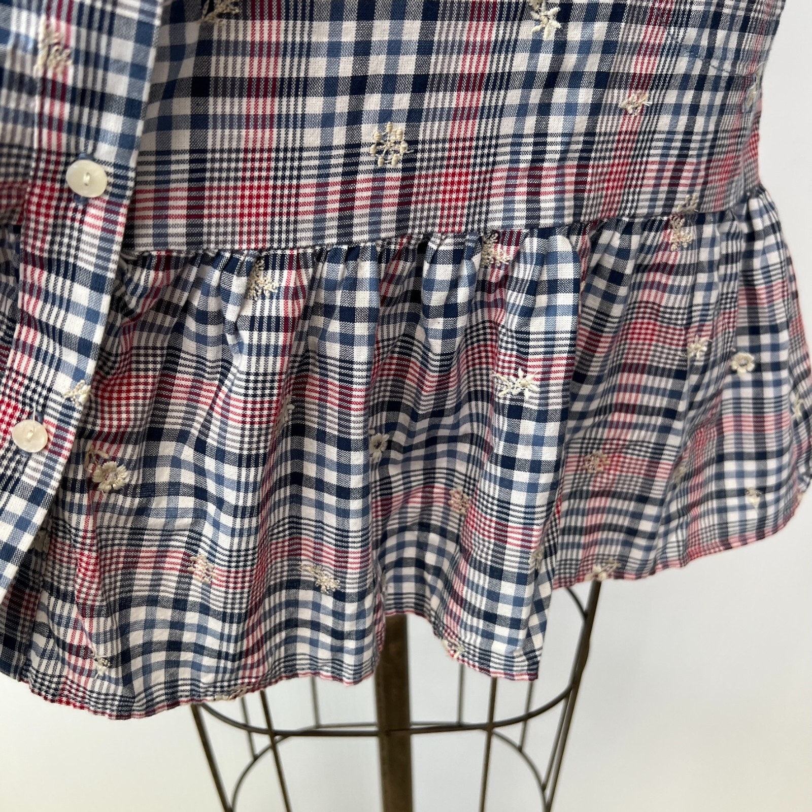 Anthropologie Dress Women Extra Small Plaid Floral Pocket Ruffle Prairie Boho No