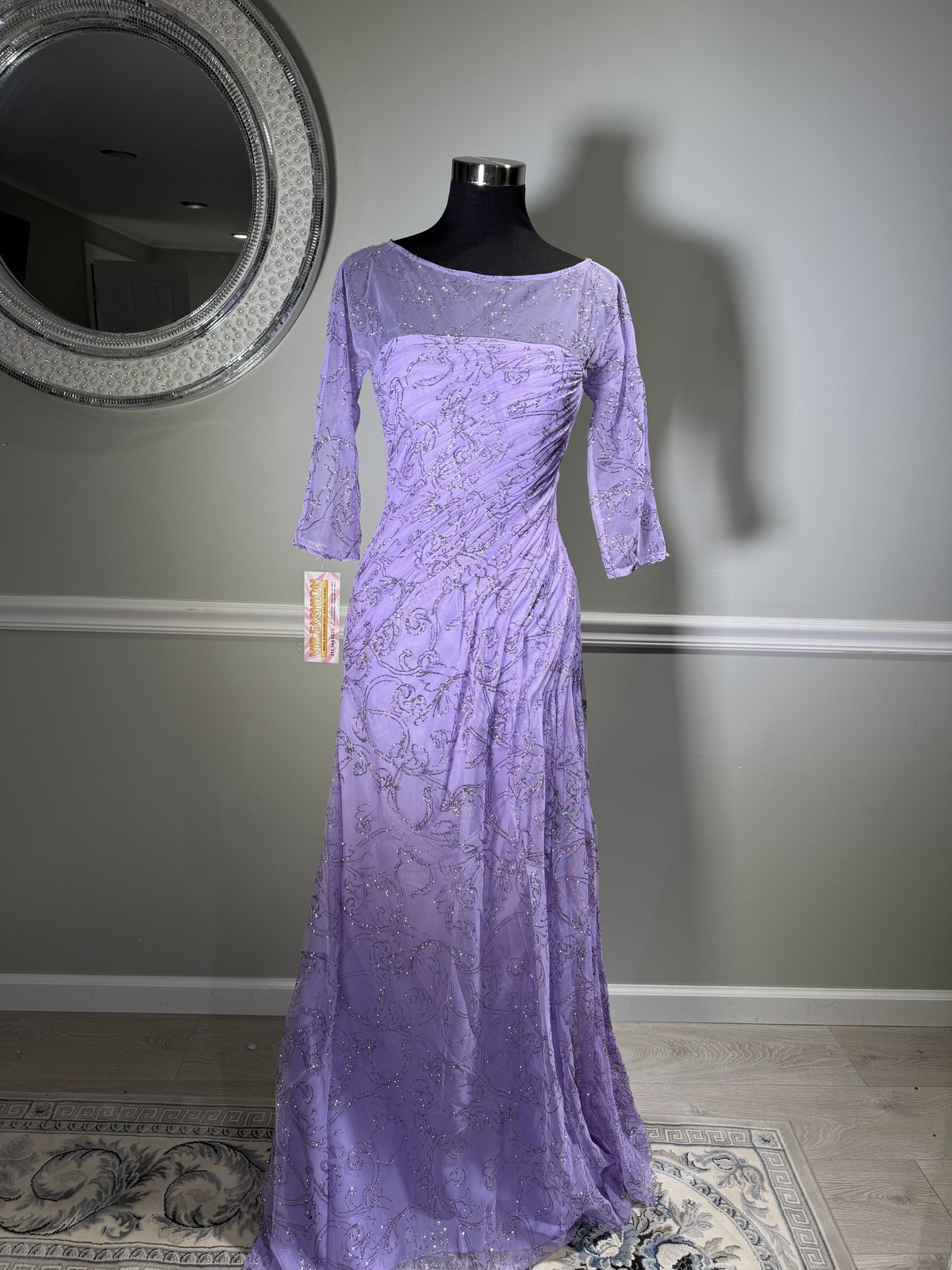 Terani Couture Lavender Silver Glitter Embroidered Tulle Formal Gown Size 4