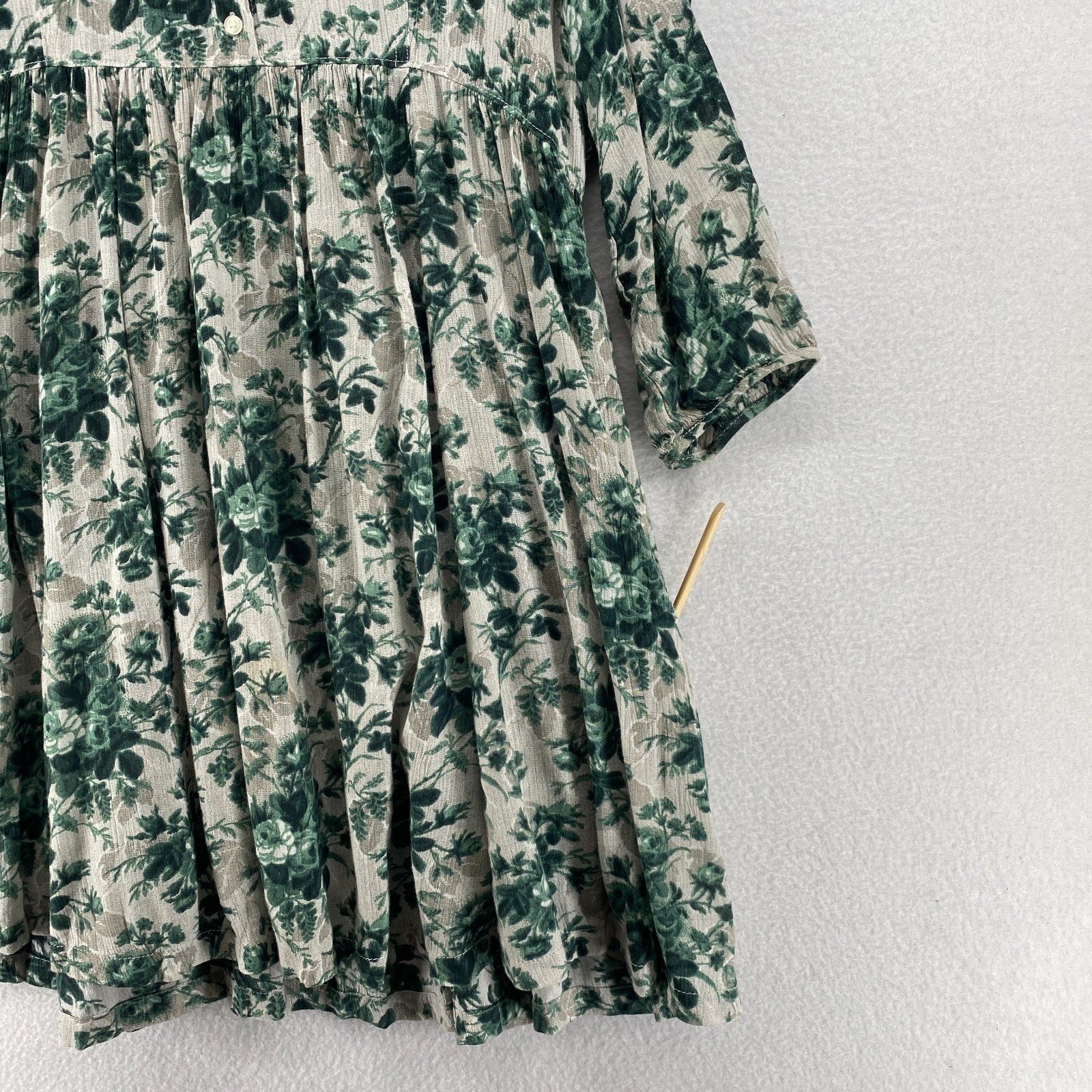 DENIM SUPPLY RALPH LAUREN Dress M Floral Babydoll Mini Gauze 3/4 Sleeve Green