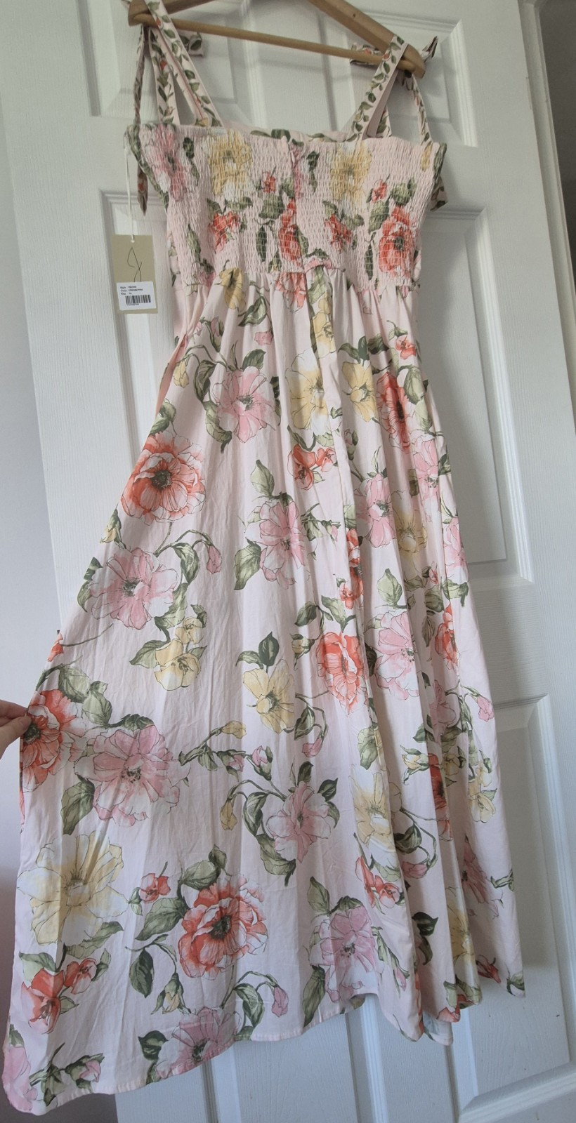 JOIE Floral Maxi Dress Size 14 Romantic Cottagecore Tie Shoulder Pink/Cream NWTS