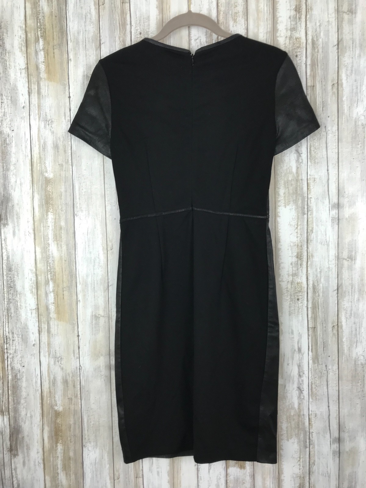 $269 My Tribe Key Hole Leather Ponte Little Black Dress Short Sleeve M Medium