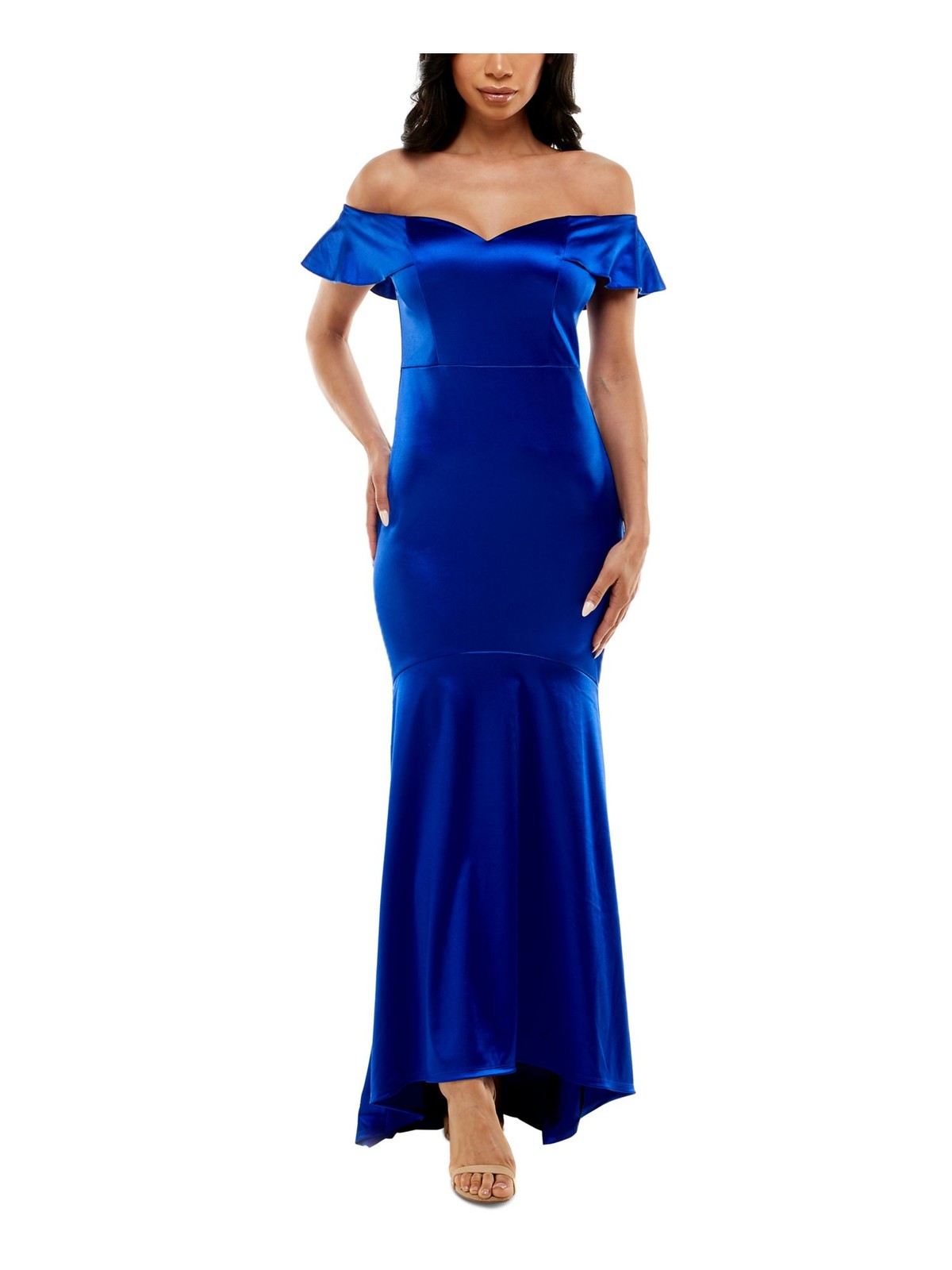 EMERALD SUNDAE Womens Mermaid Maxi Dress Blue Short Sleeve Formal Juniors L