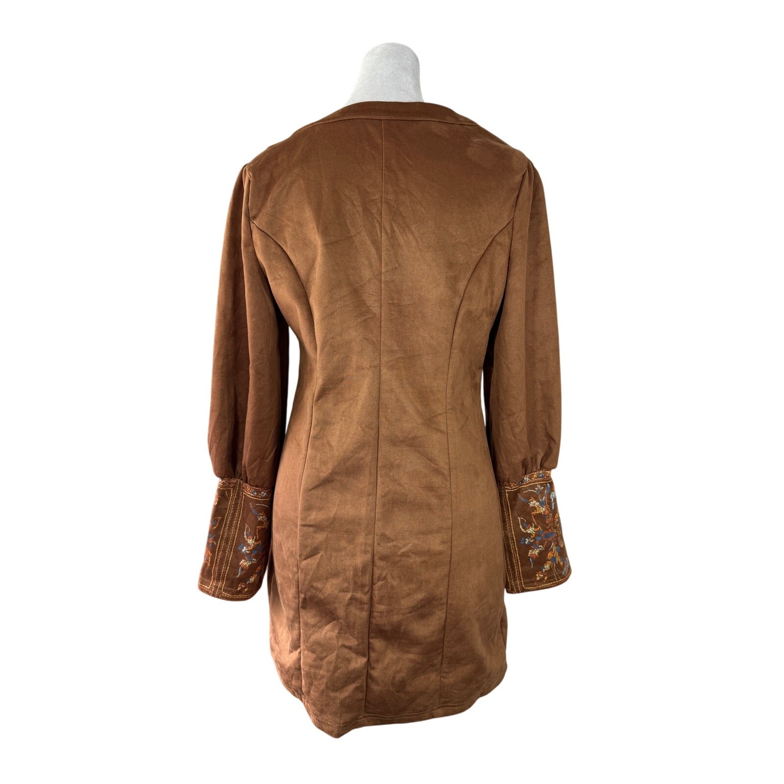 Brown Floral Print V-Neck Long Sleeve Bodycon Mini Dress
