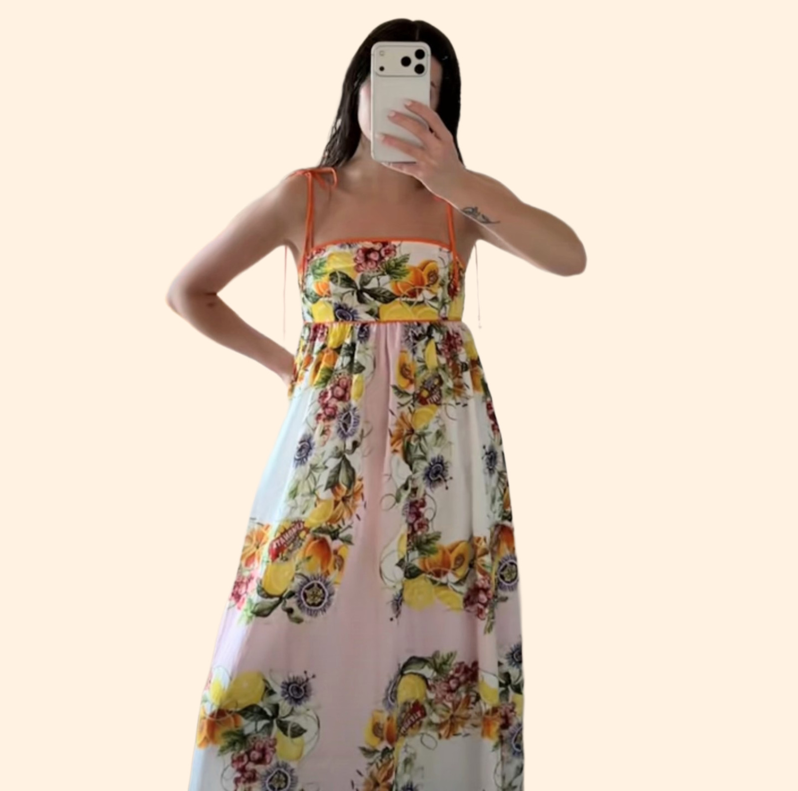 NWT H&M Dress W / Tie Shoulder Straps Light Pink /Lemons 1329747002 XS,S,M,L,XXL