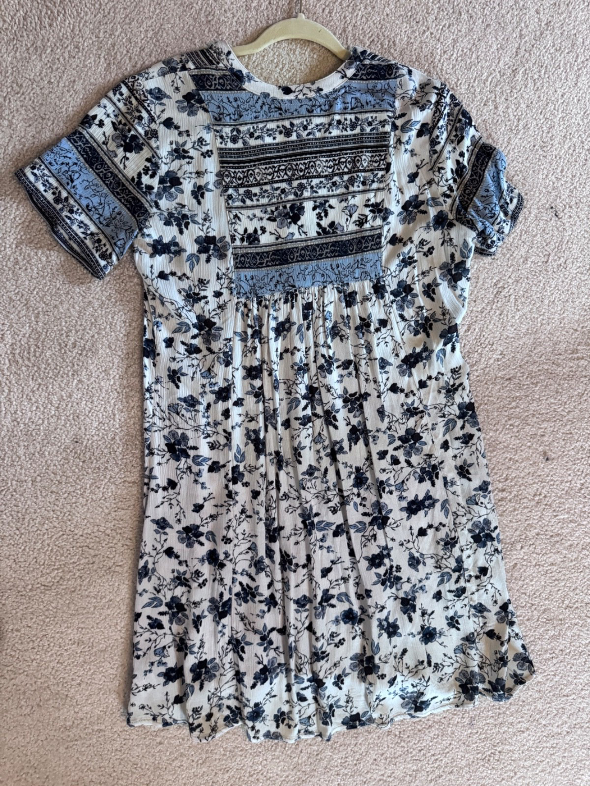 Knox Rose Blue Ivory Floral Border Print Boho Midi Dress Small