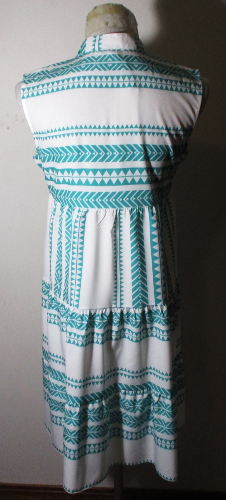 Made With LOVE Turquoise White Knee Length Sleeveless Dress Size S NWT
