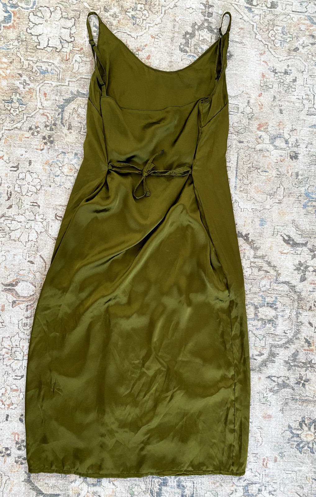 Soleil Store Green Satin Slip Dress, Handmade in United Kingdom – size L 14-16