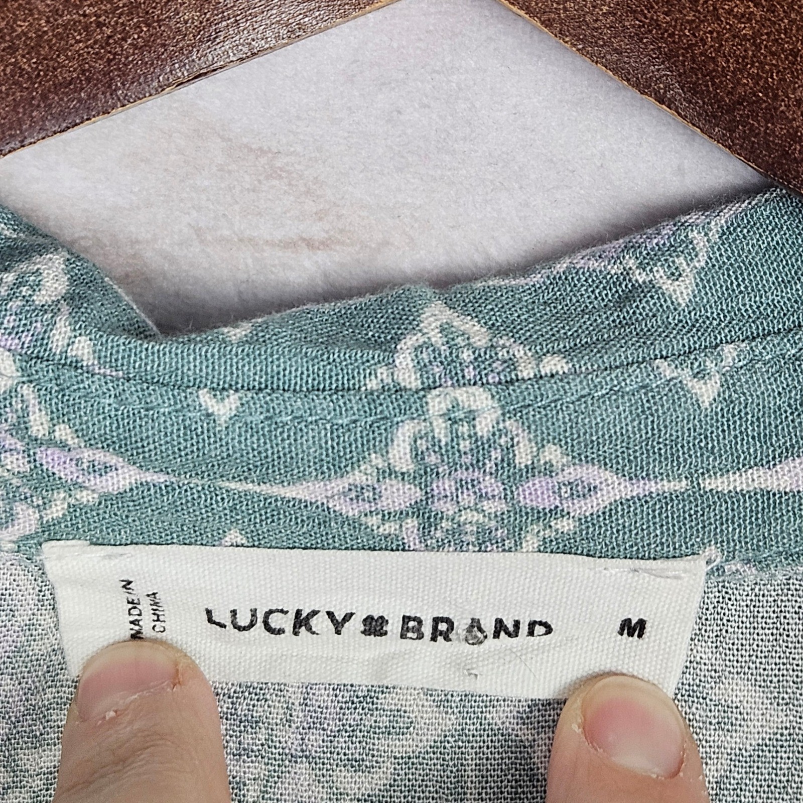 Lucky Brand Green Medallion Tiered Button Front Mini Dress Flutter Sleeve Medium