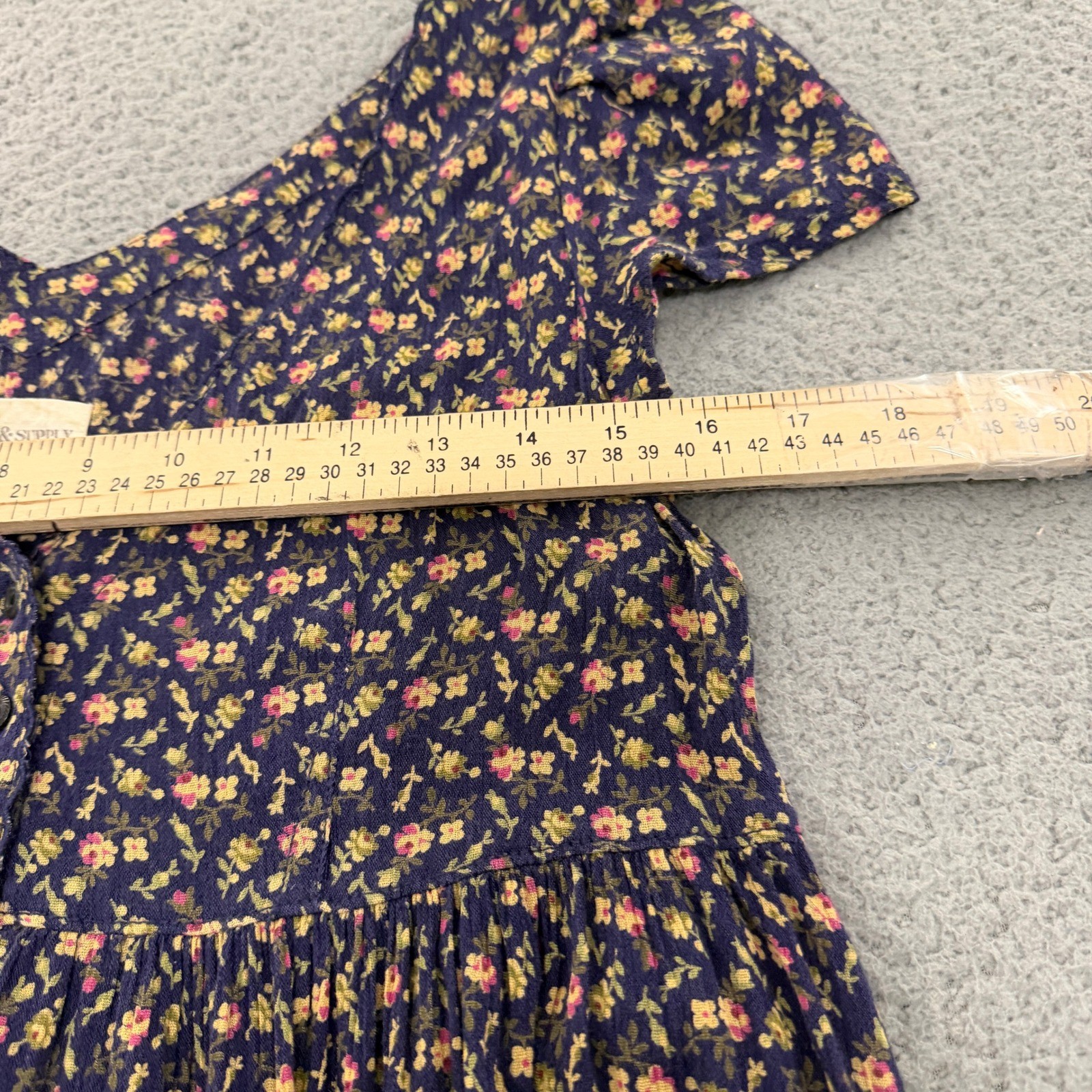 Denim & Supply Ralph Lauren Floral Babydoll Dress Navy Blue Cap Sleeve Small