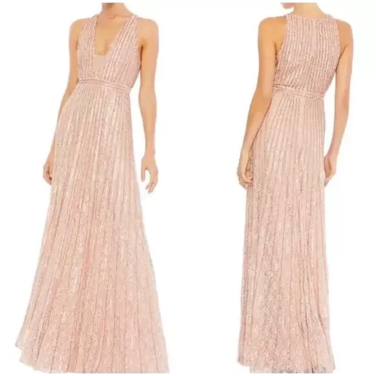 Mac Duggal Rose Sequin Beaded V-Neck Gown | Size 10 | NWT