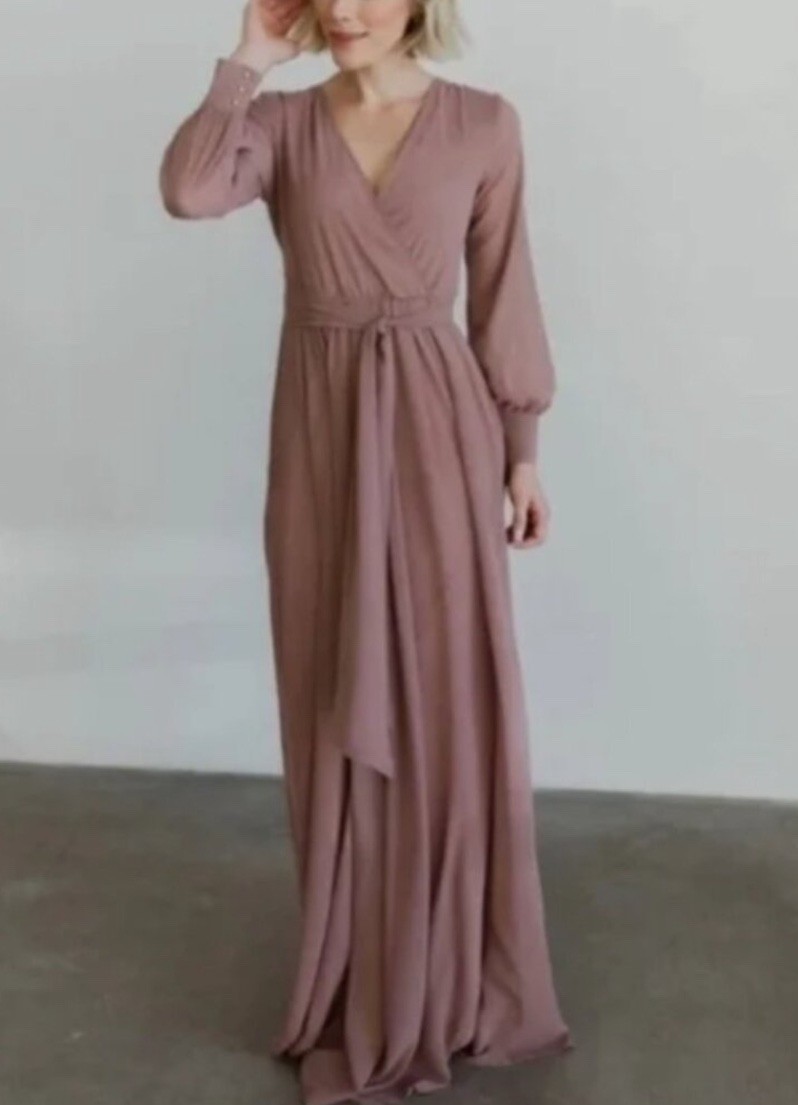 Baltic Born Lydia Dusty Rose/Pink Long Sleeve Maxi Dress Gown Size XL Chiffon Sl
