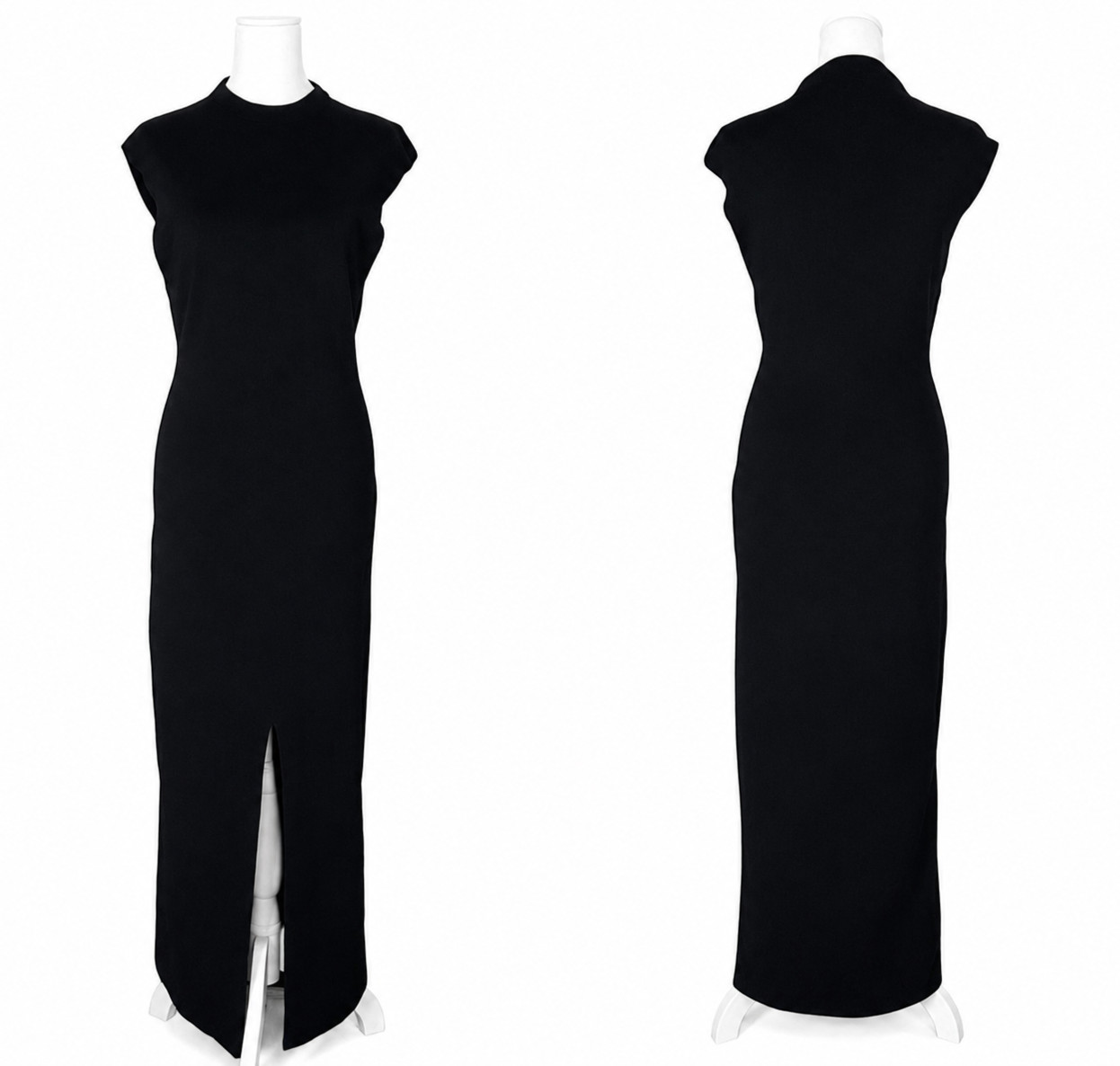 Solace London Anelle Maxi Dress Black Knit Maxi Mock Neck Slit Sz 8 Minimalist