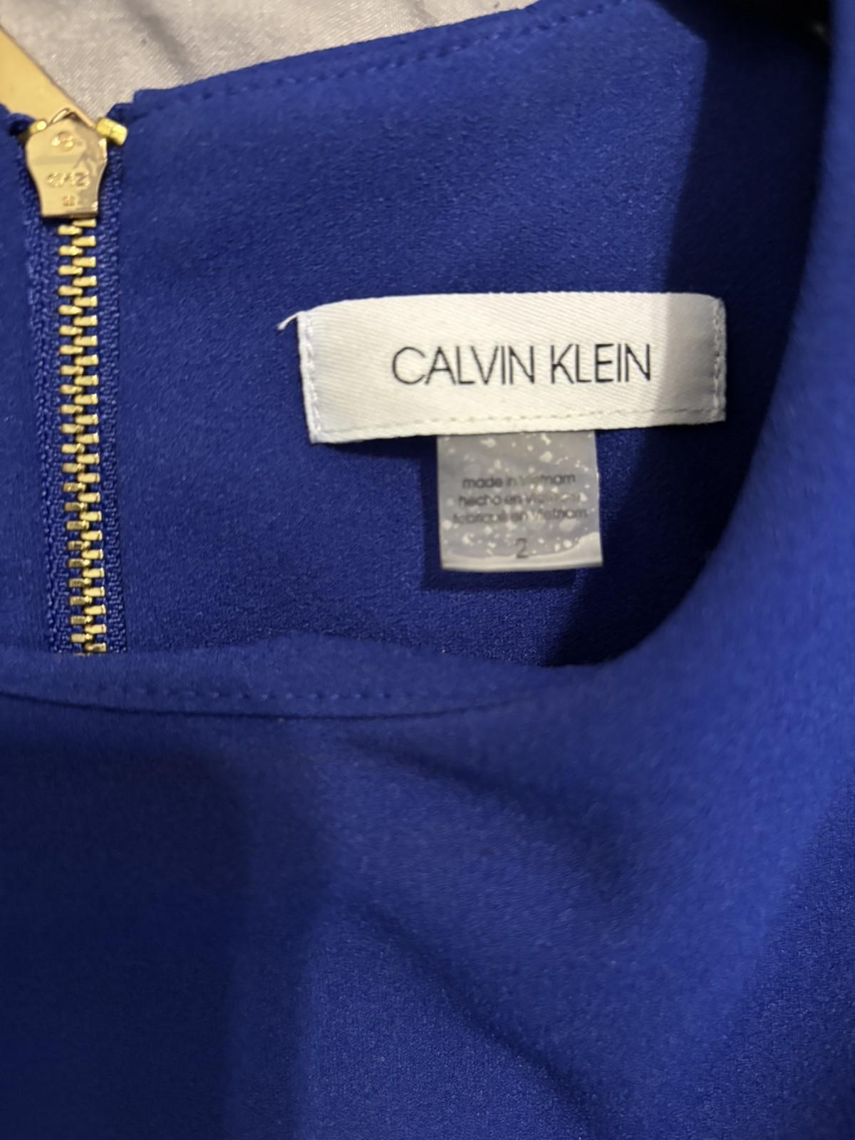 Calvin Klein Blue Sheath Dress Womens 2 Knee Length Flutter Sleeve Zip Ruffle