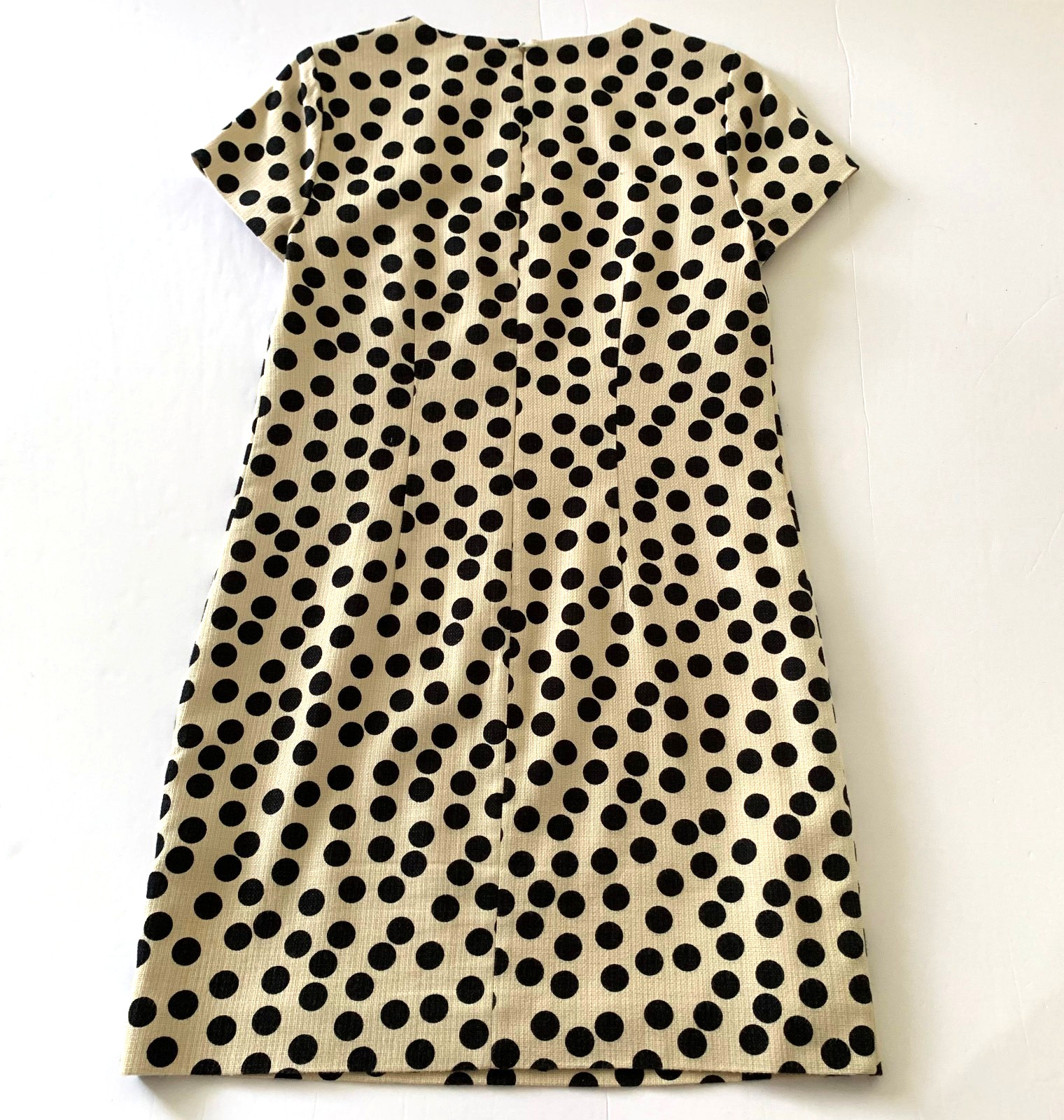J Crew Scattered Polka Dot Shift Dress sz 2 Beige Black Cotton Blend