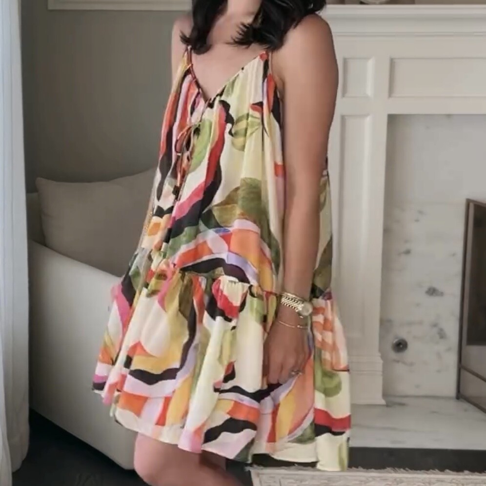 NWT H&M A-line Viscose Strappy Loose V-Neck Dress Cream/Pattern XS S M L XL XXL