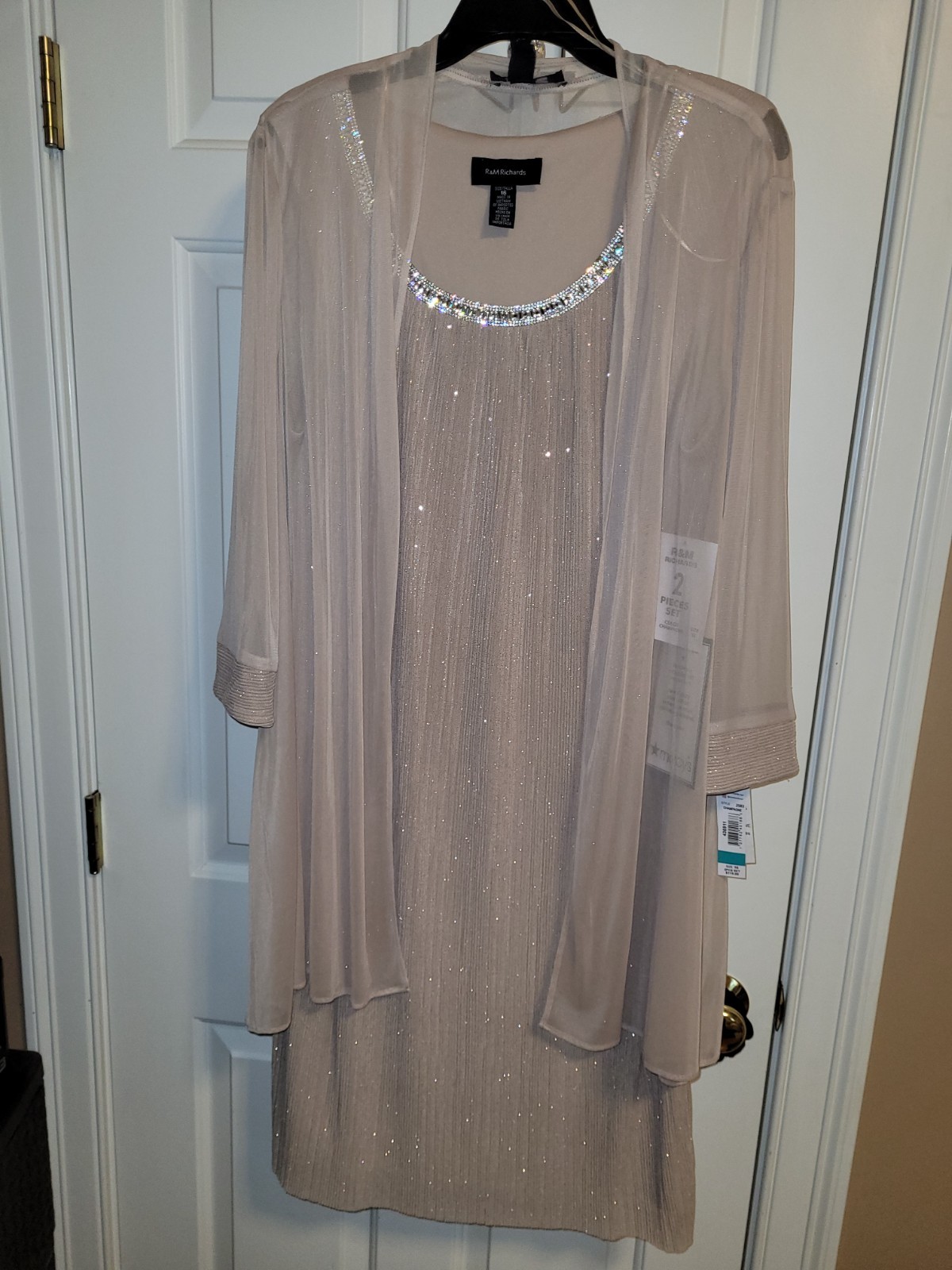 New R&M RICHARDS champagne Formal Dress W/cover up Sz 16