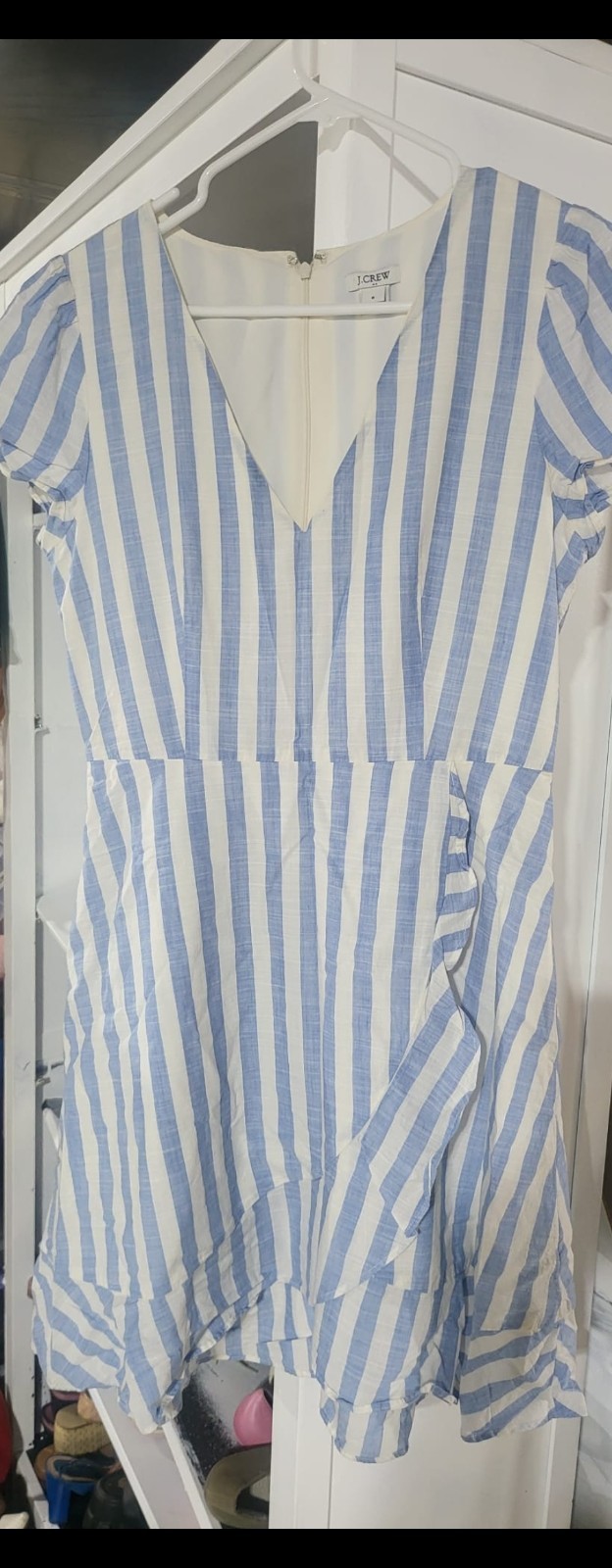 Sienna Sky Shirt Dress Womens Small Blue White Striped Wrap Tie Waist Lined
