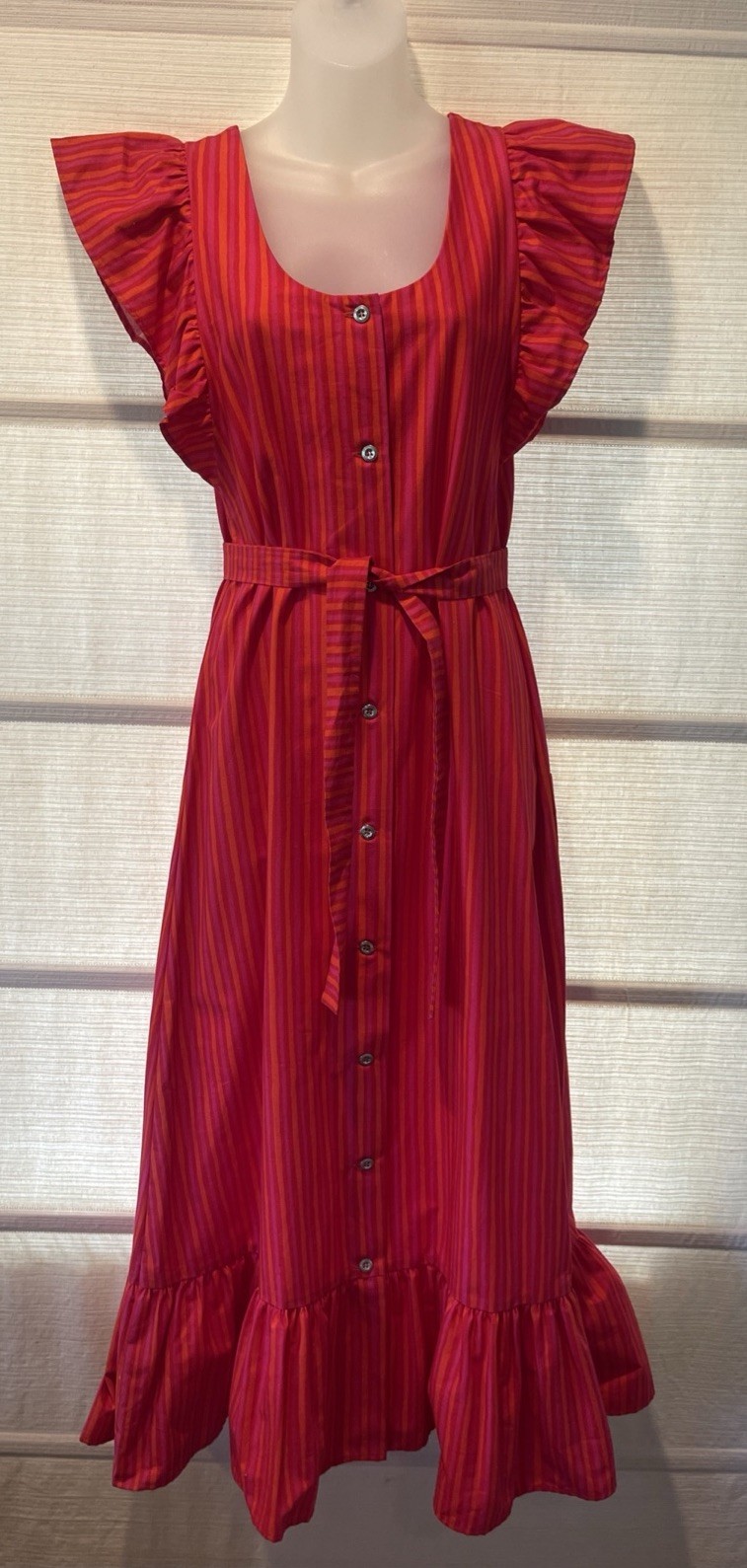 VTG Marimekko Orange/Fuchsia Stripe Belted Shirt Dress~Sz. 6~NWT~Made In Finland