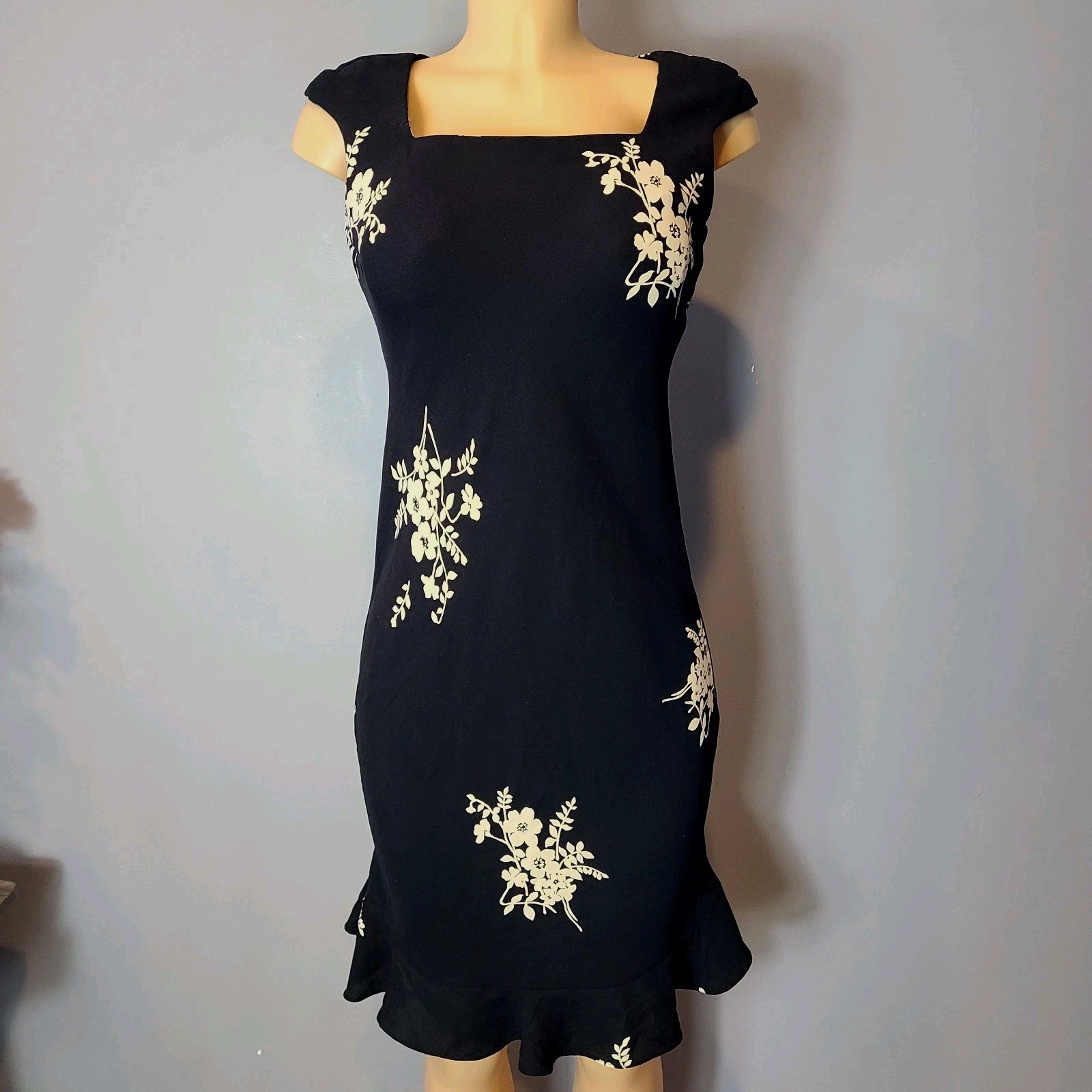 VTG Y2K SL Fashions Black Floral Chiffon Dress Sz 6 Fairy Grunge 90s Black 40s