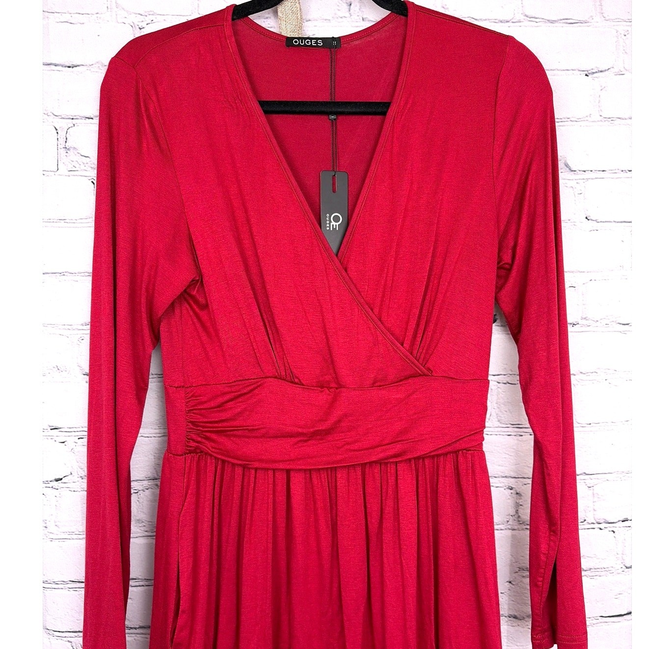 Ouges Boho Romantic Elegant Casual Wrap Neck Flowy Empire Waist Maxi Dress M