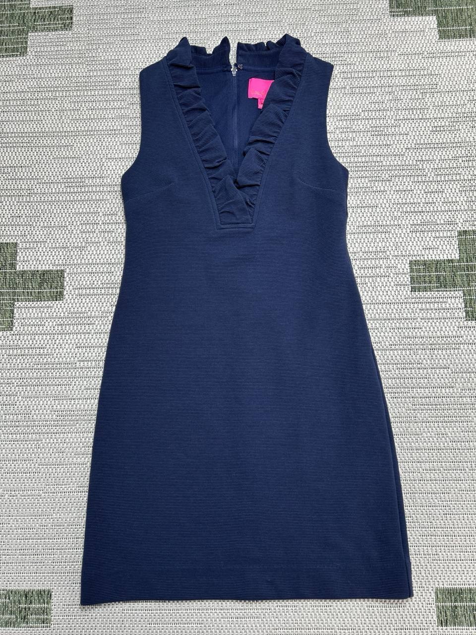 Lilly Pulitzer Tisbury Shift Dress Womens XS Blue Ruffle Detail Straight Fit