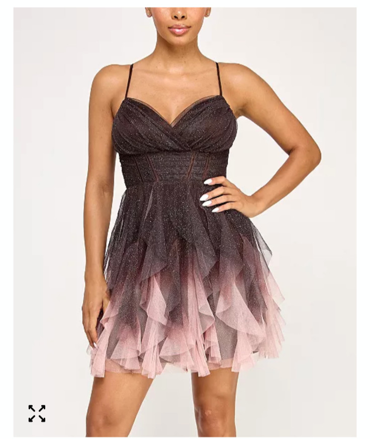 Pear Culture Womens Juniors Sweetheart Neck Flare Dress Ombre Mesh Size 3/4