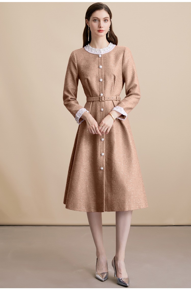 New Women’s Woolen Sequins Single-breasted Celebrity A-Line Long Party Dresses
